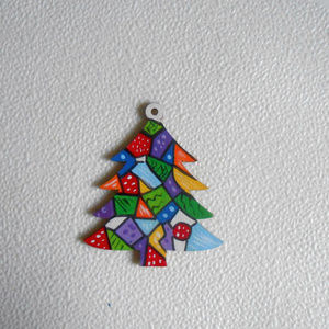 Geometric Christmas Ornament, hand painted wood
